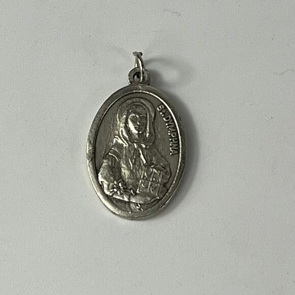 Patron Saint Dymphna Italian Medal Pendant Charm Catholic Religious Sacred Vtg - Picture 1 of 4